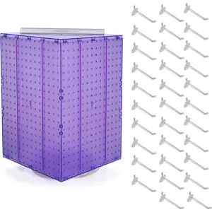 Rotating Countertop Display Kit with Peg Hooks Included, Pegboard Spinner Organizer, Jewelry Organizer Retail Display Necklace Holder Craft Storage,Purple 14"x14"x20"