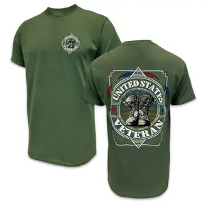 "United States Veteran" Graphic T-Shirt, Military Boot & Dog Tag Design, Premium Olive Green Crewneck, Bold Apparel Honoring U.S. Veterans