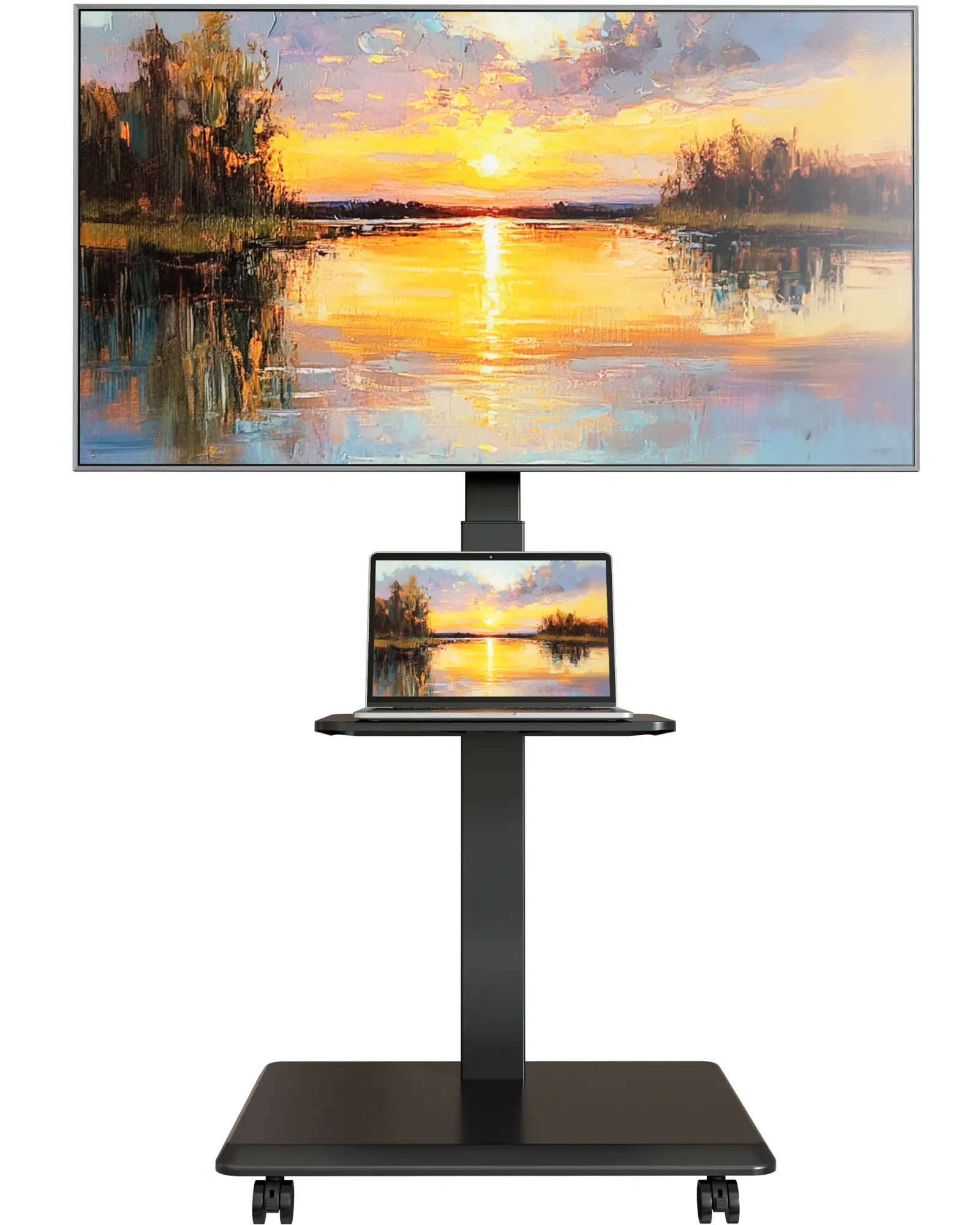 Ecotiny Steel Base Rolling TV Stand for 32-85 inch TVs up to 110 lbs, Leveling & Tilt & Swivel Mobile TV Stand with Hidden Wire Management, Height Adjustable Portable Tv Stand with Steel Shelf tiktokshopbacktoschool