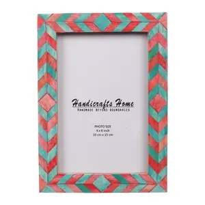 Handicrafts Home Bone Inlay Picture Frames Chic Boho Wall Décoration Photo Frame (Green-Red, 4x6 Inches)