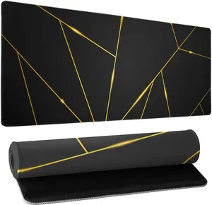 Gaming Mouse Pad 31.5×11.8 Inch XL with Stitched Edges Extended Waterproof Gold Line Black Geometric Desk Pads Non-Slip Rubber Base Large Keyboard Mat Computer Gaming Mousepad for Work/Office/Home