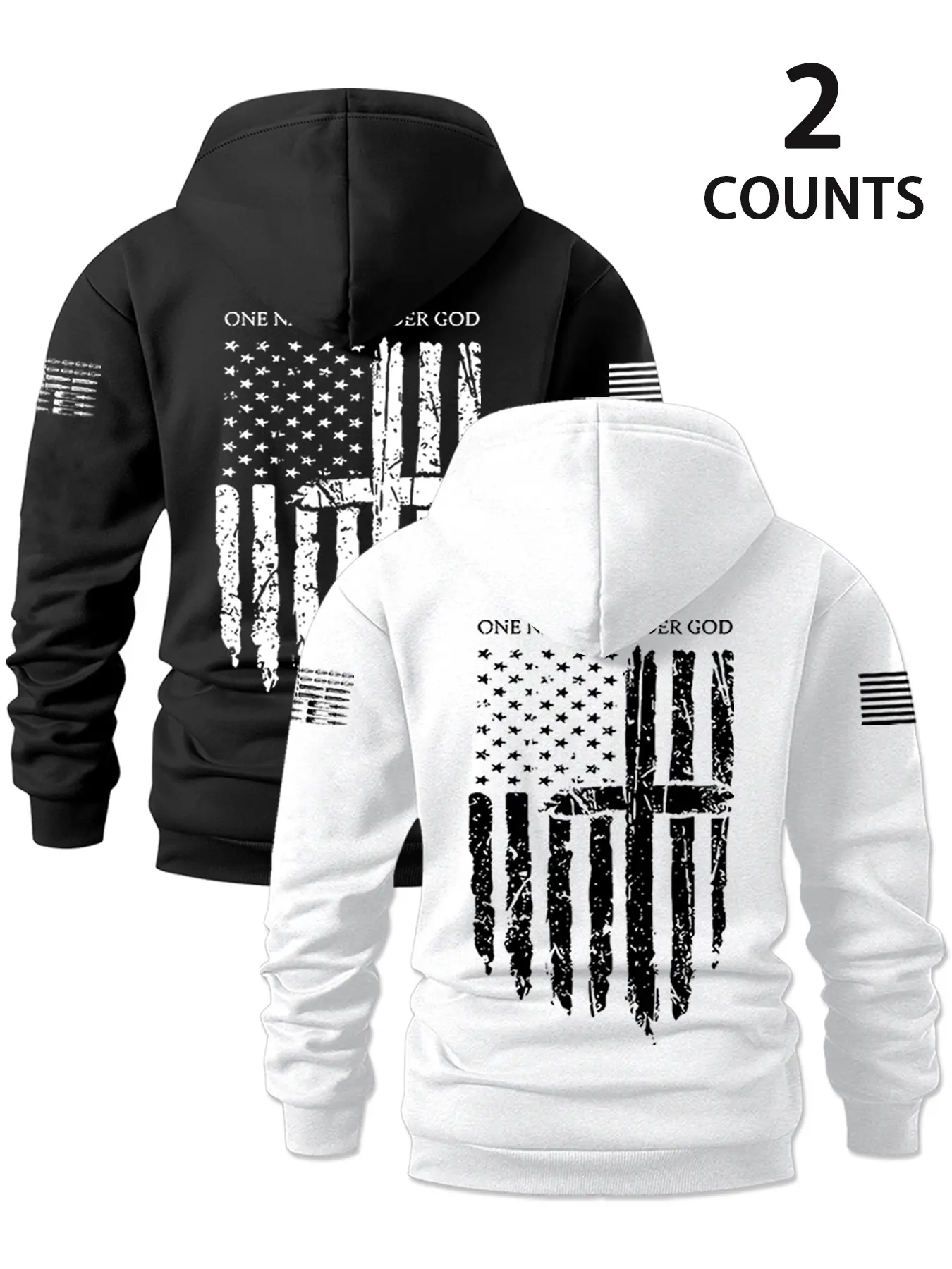 Men's Flag Pattern Fleece Hoodie Set, Fitted Casual Fashion Daily Wear, Comfortable and Stylish Hooded Clothing, Fall & Winter, Graphic Sweatshirts