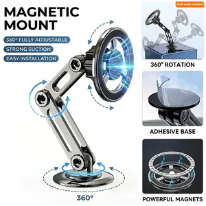Magnetic Car Phone Mount, compatible with iPhone and Android devices. Features strong magnetic hold and supports one-handed operation. This metal magnetic car phone mount is compatible with all smartphone models.