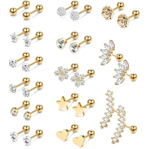 YADOCA Surgical Steel Cartilage Earrings for Women Men Cartilage Piercing Jewelry Stainless Steel Tragus Earrings Gold Cartilage Earring Sets for Multiple Piercing Conch Helix Tragus Piercing Jewelry