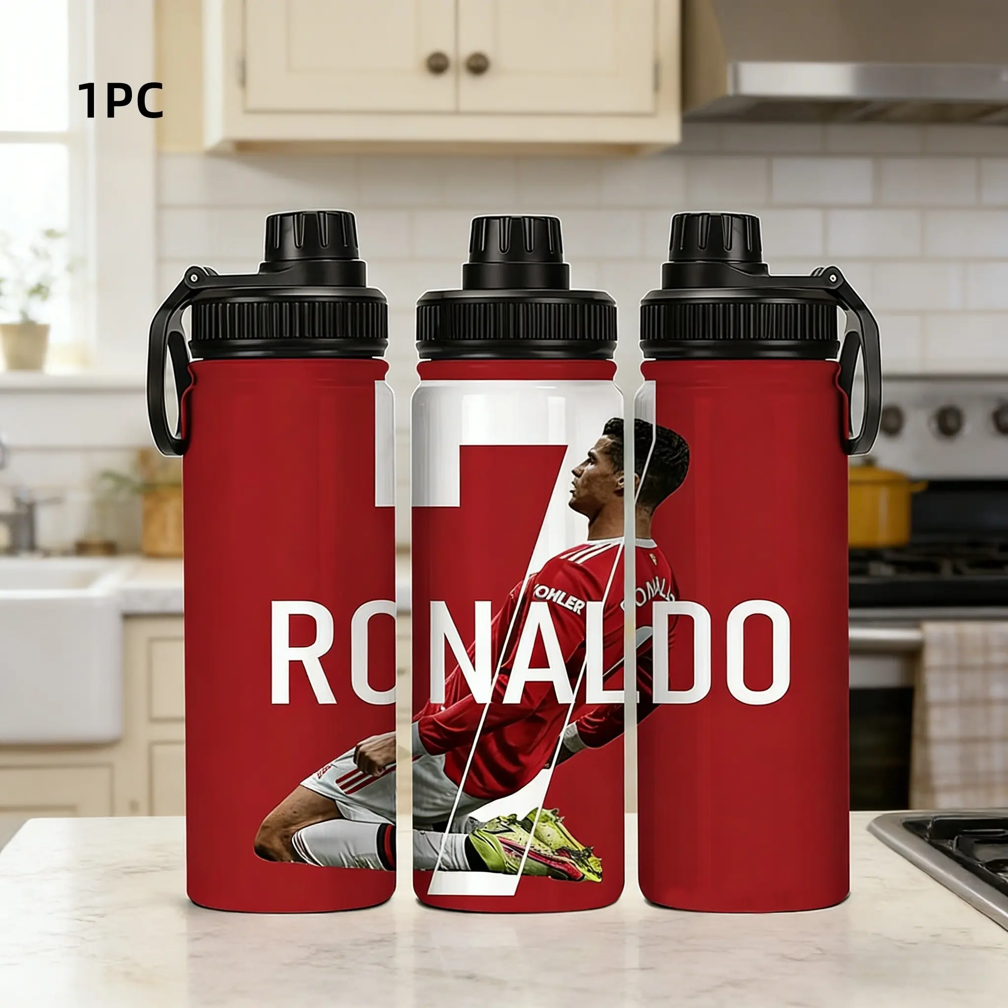 1pc 20oz Stainless Steel, Double Layer Insulated Thermos Mug, Thermal Mug - A Tribute to the Red Devils Legend Cristiano Ronaldo Manchester United No. 7 Back View - Portable Mug Suitable for Outdoor, Indoor Use - Birthday/Holiday Gift