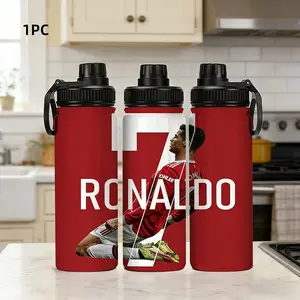 1pc 20oz Stainless Steel, Double Layer Insulated Thermos Mug - A Tribute to the Red Devils Legend Cristiano Ronaldo Manchester United No. 7 Back View/Kneeling Design - Portable Mug Suitable for Outdoor, Indoor Use - Personalized Birthday/Holiday Gift