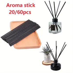 Black Aromatherapy Diffuser Sticks 20 60 Count 220mm x 0.3cm Fireless Stable Aromatic Fiber Rods for Meditation Yoga Home Essential Oil Diffusion