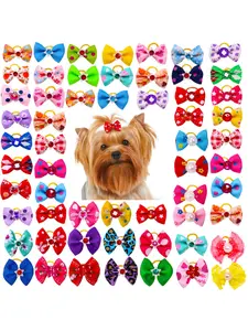 50pcs Dog Bow Headbands, Random Print Puppy Hair Accessories, Casual All-Season Animal Prints, Perfect for Pets & Dogs