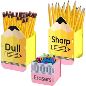 3 count Pencil Shaped Pencil Holder Eraser Storage  to School Wooden Pencil Dispenser  and Dull Pencil Holder for School Classroom Students Teachers Office Desk