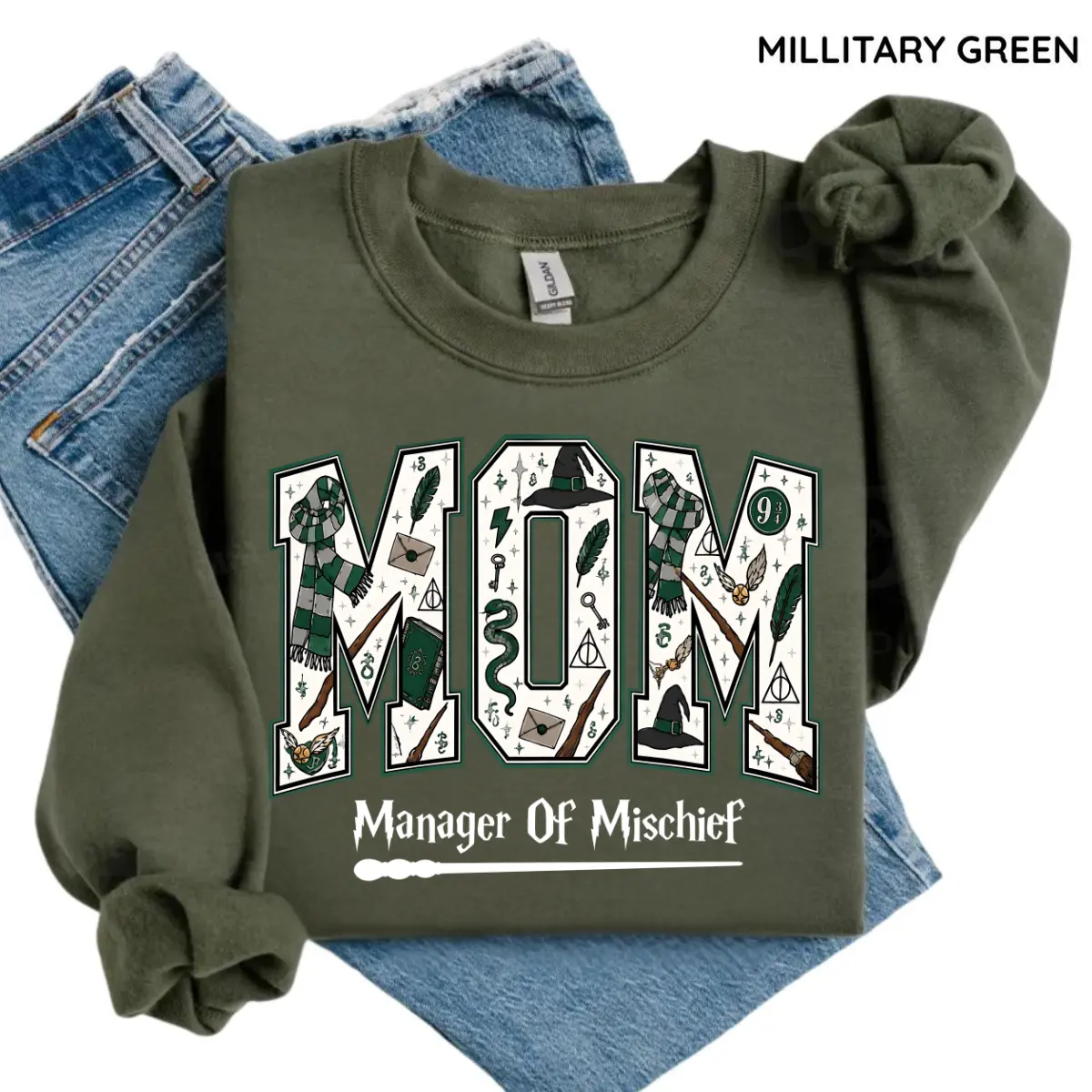 [Sweatshirt or Tshirt] Mom Manager of Mischief Sweatshirt, Magical Wizard Mom Graphic Shirt, Fantasy Halloween Family, Witchy Spooky Season Gift for Moms, Gildan