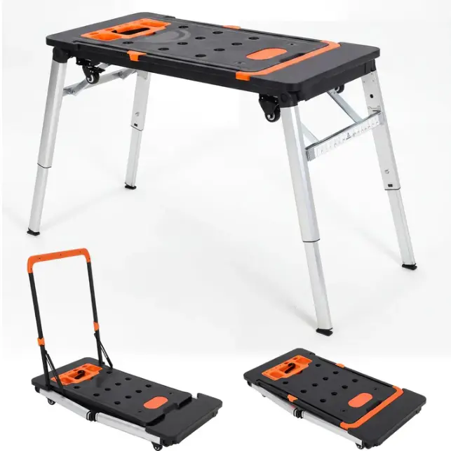 7-in-1 Folding Laboratory Workbench with Wheels, Multi-Function Portable Lab Table Adjusts to Sawhorse, Low Platform, Dolly, Hand Truck & Car Creeper, 440 lbs Capacity Workstation