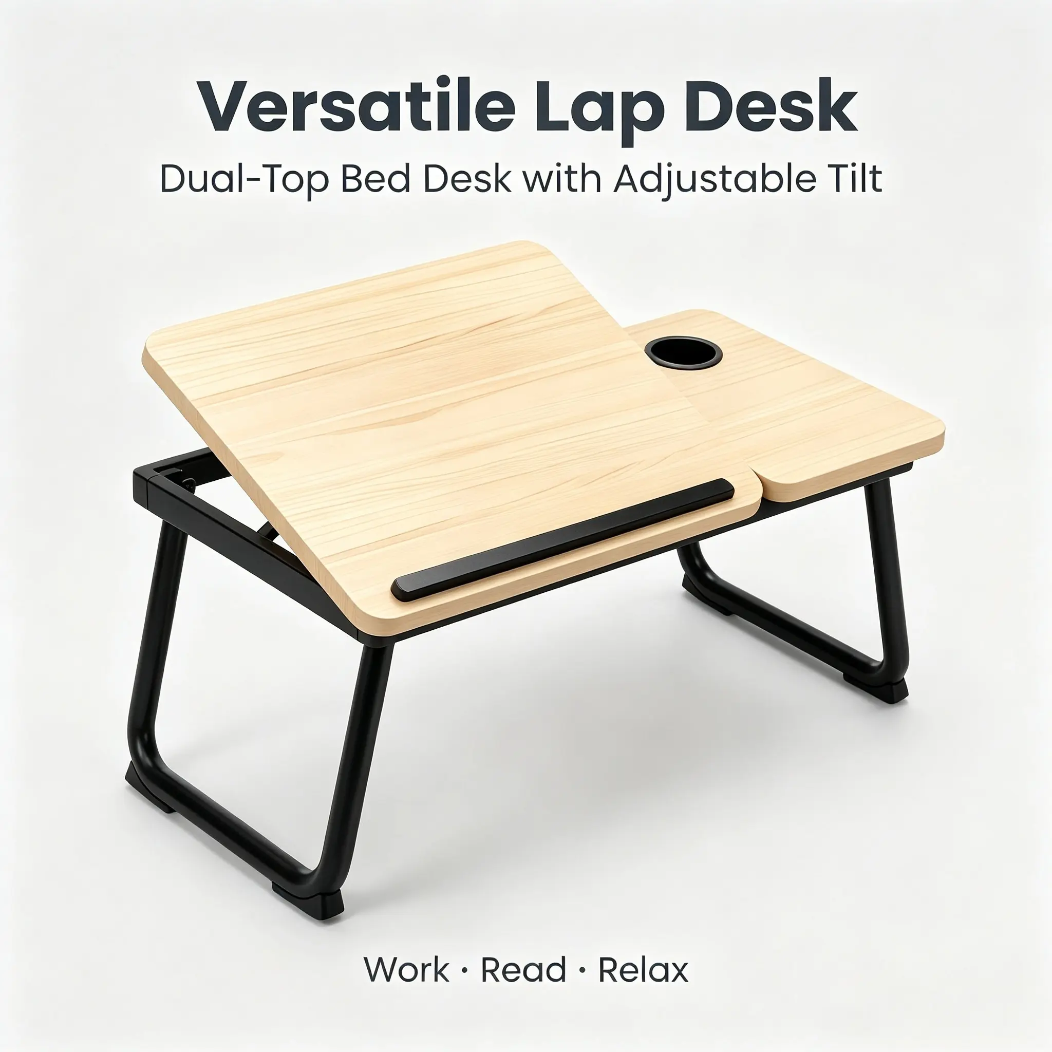 Adjustable Tilt Foldable Laptop Tray, Portable Bed Desk with Cup Holder for Home Study & Relax (Computers & Office Laptop Stands & Trays Accessories)