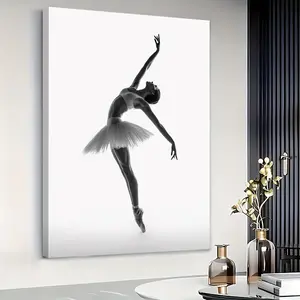 1 piece elegant ballerina silhouette wall art - black and white ballet poster with solid wood frame, modern minimalist dance decoration, suitable for living room, office, dance studio - large/medium/small size (30x 45cm ,40x 60cm ,60x 91cm )- perfect gift