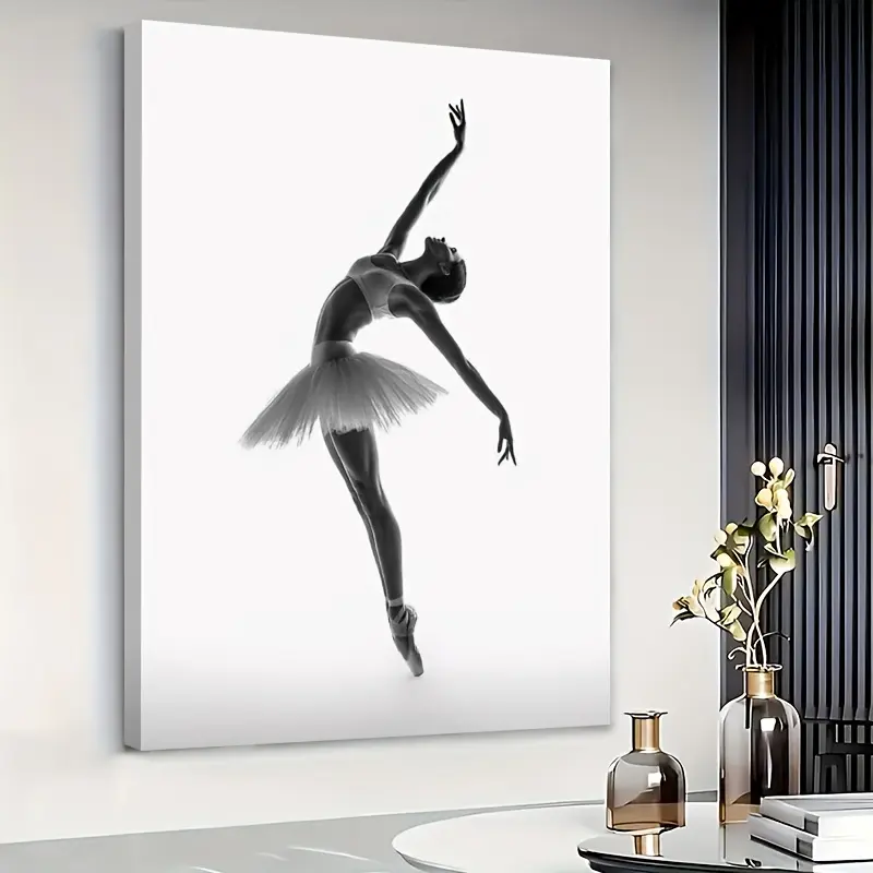 1 piece elegant ballerina silhouette wall art - black and white ballet poster with solid wood frame, modern minimalist dance decoration, suitable for living room, office, dance studio - large/medium/small size (30x 45cm ,40x 60cm ,60x 91cm )- perfect gift