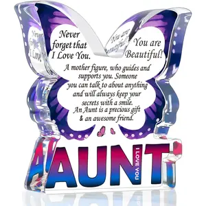 Butterfly Design Clear Acrylic Ornament, Creative Desktop Decoration, Birthday Gift for Aunt, Thank You Gift for Aunt, Best Aunt Ever Gift, Home Office Decor