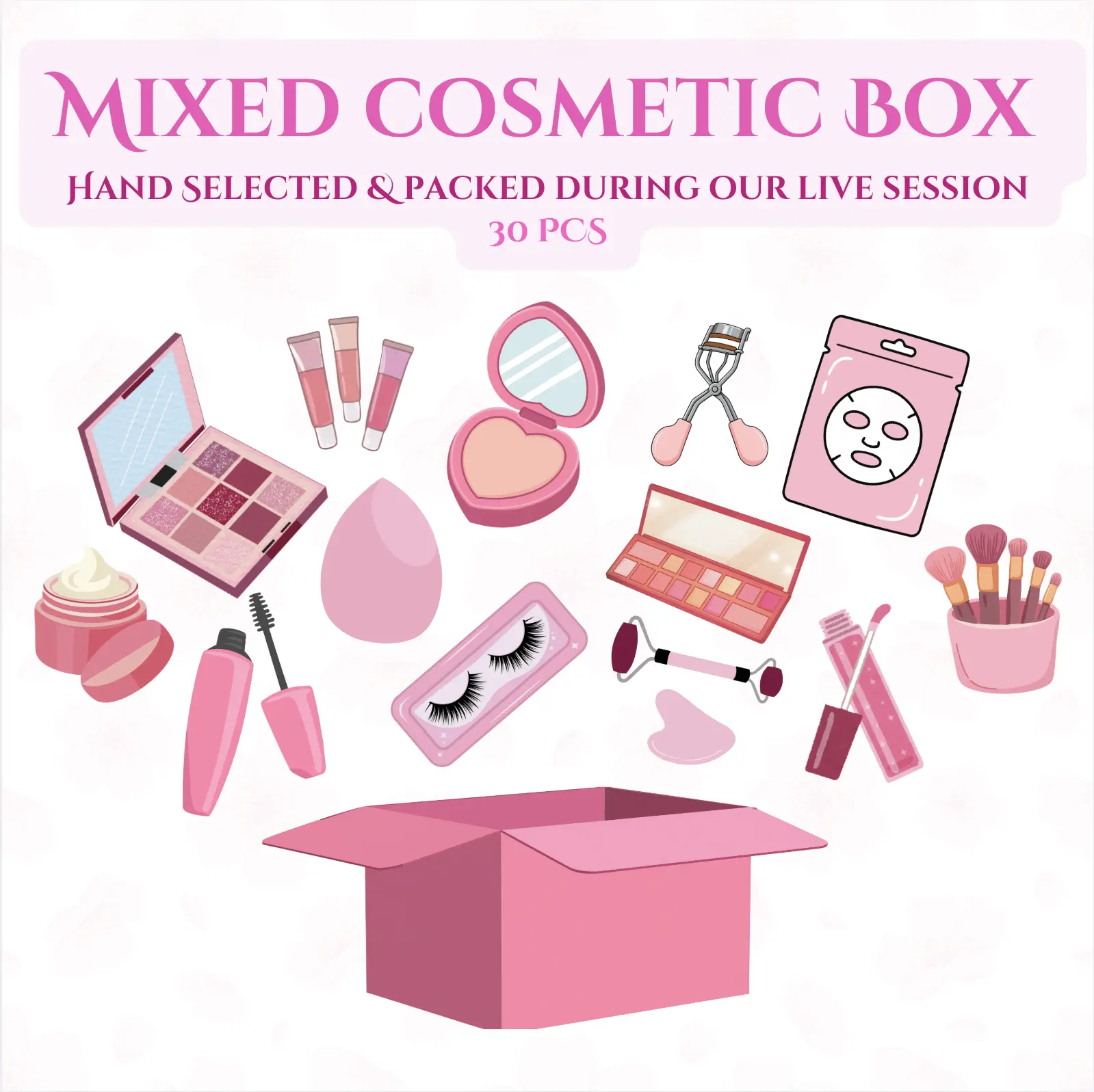 GB Mixed Cosmetic Box | 30 PCS Multi-Function Makeup Box for Lip, Eye, and Face Applications