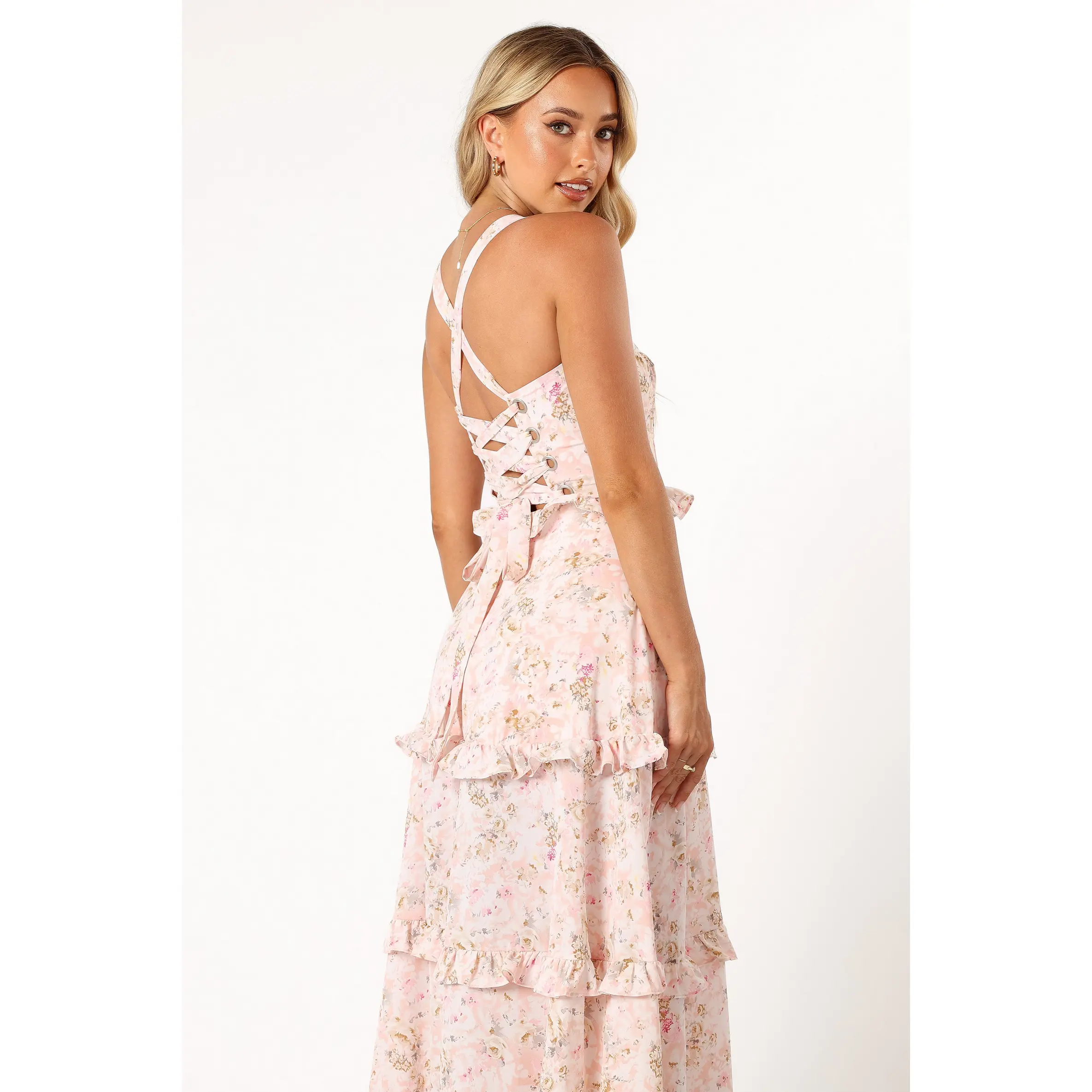 knee length dresses for ladies Pink Multi Floral Tiered Maxi Dress - All Dresses