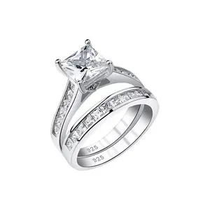 Women's 925 Silver Jewelry Set, Cz Princess Cut Wedding Ring, Bridal Rings, Elegant Engagement Accessories, Perfect Gift for Women