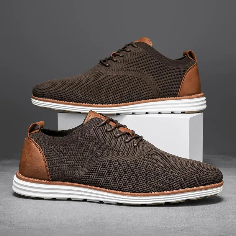 Men's Knit Mesh Lace-Up Oxford Sports Shoes - Business Casual Comfortable Walk Trainers