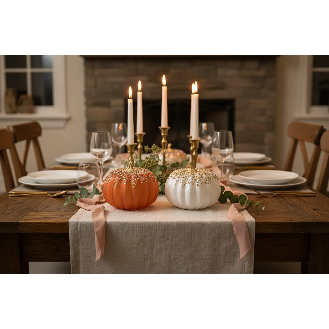 Handblown Glass Harvest Pumpkin, Light-Up Home Decor with Jewel Accent and Sequin Details
