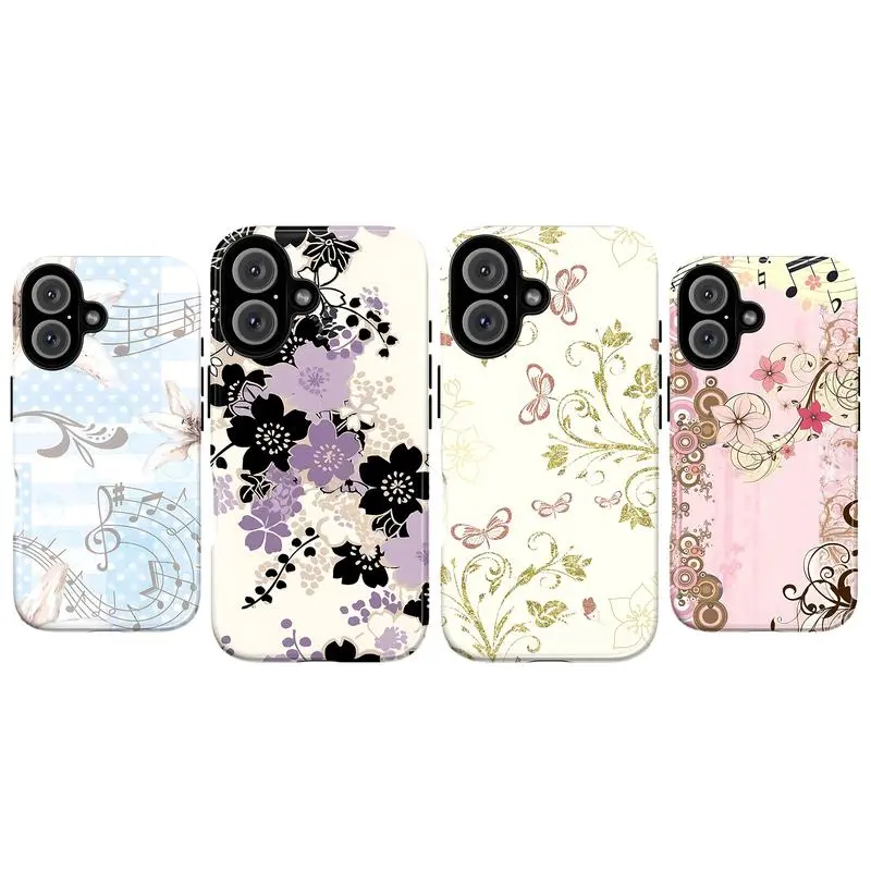 Soft Girl Butterfly Detail iPhone 11-17 Casing - Flowers, Vintage, Music Notes, Pastel Cottagecore, Animals, Decorative, Slim Fit, Durable, Waterproof, Custom Cover with Screen Protector, Protection Accessories, Perfect Gift for Her