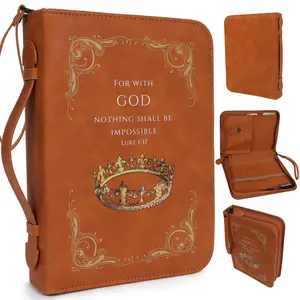 PU Leather Bible Cover for Men & Women with Zipper, Accessory Pocket, Pen Holder, Custom Embossed Front - 10.75" x 7.75" Leather Bible Cover Case for Women & Men