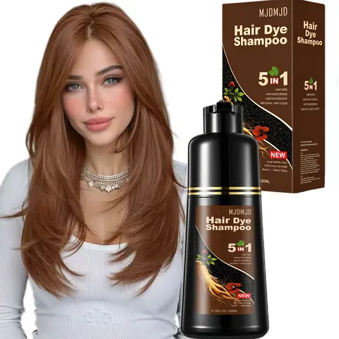 MJDMJD Light Brown Hairdye Shampoo - 5-in-1 Haircare Beauty Product, Long-Lasting Color, Instant Natural Coloring & Nourishing Formula, Easy At-Home Use for Adults, Portable Travel-Friendly, 6.76 Fl Oz