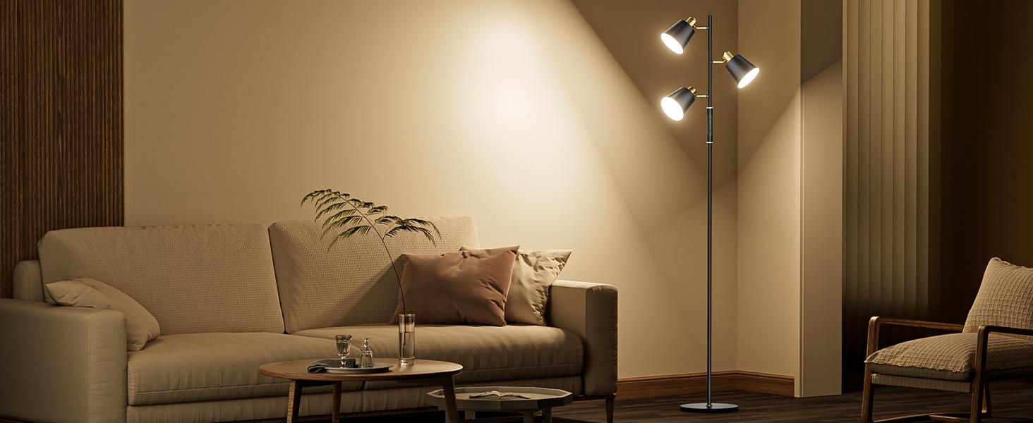LED Tree Floor Lamp, 2500LM Super Bright Standing Lamp with Remote & Touch Control, 4 Color Temperatures, 3 Rotatable Lights, Modern Dimmable Floor Lamps for Living Room Bedroom Office