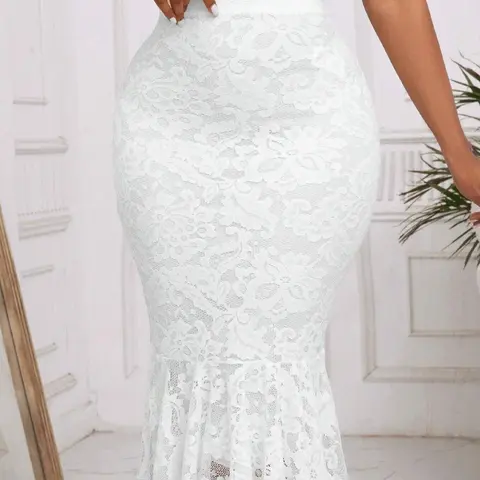 Women's Plain Ruffle Hem Lace Mermaid Skirt, Fitted Skirt, Elegant Fashion Casual Mermaid Skirt for Daily Outdoor Wear, Women Bottoms for Summer Valentine's Day, gift, Elegant Chic Skirt, Casual Fashionable Skirt