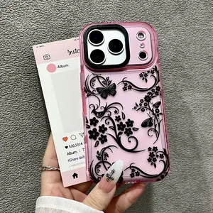 Phone Case iPhone 17  16 Plus 15 Pro Max 14 13  Lines of Flowers Pattern skin-friendly feel Non-Yellowing Shockproof Soft Silicone Lightweight Transparent Cover.Iphone 17 case/16 case/15 promax case