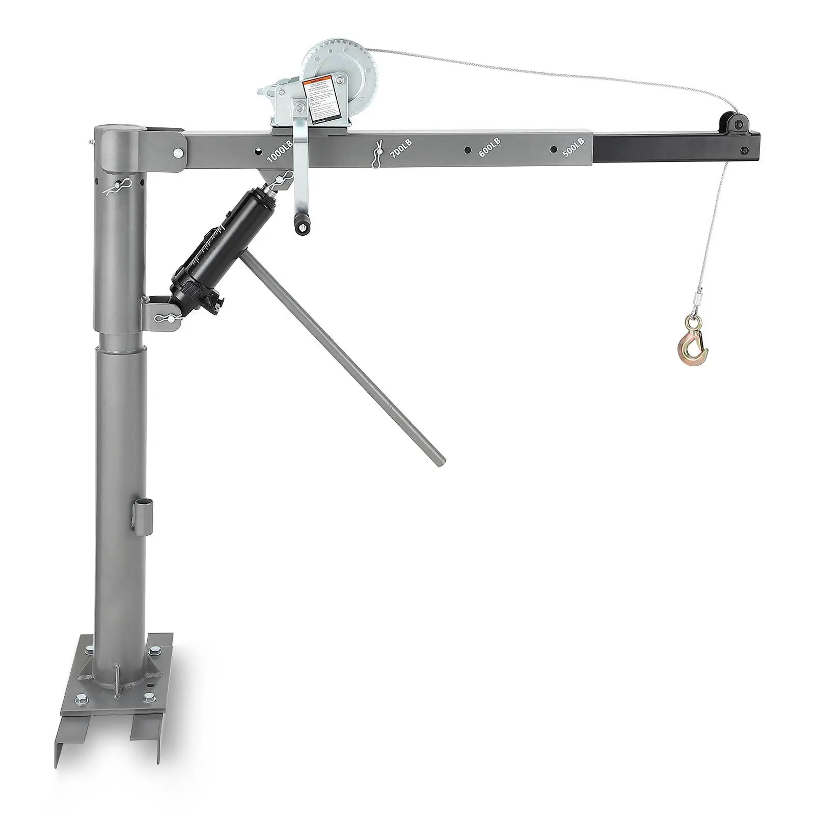 1000 LBS Pickup Truck Crane, Hydraulic Hoist with Manual Winch, 360 degrees Swivel, 4 Adjustable Boom, Heavy Duty Truck Bed Crane for Factory, Warehouse, Construction, Industrial Lifting - Variant 2