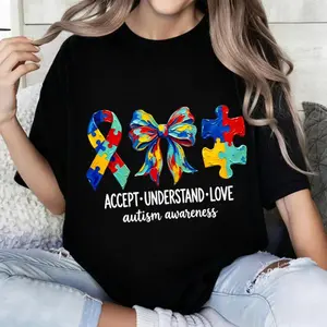 100 Percent Cotton Casual Style T Shirt Autism Awareness Ribbon Puzzle Piece Design For Spring And Fall Perfect Gift For Loved Ones With Autism