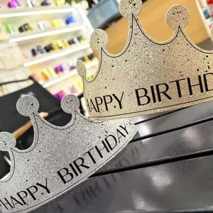 Trendy Frosted Silver Gold Birthday Hats, Foldable Party Crowns, Adjustable Size Creative Headwear, 100 Pieces New Design