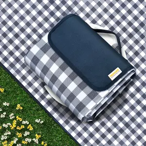 Outdoor Picnic Blankets Waterproof Foldable Sandproof, Large Gingham Cute Picnic Mat Washable Portable for Park Beach Camping Courtyard (Navy Blue, 60"×80")