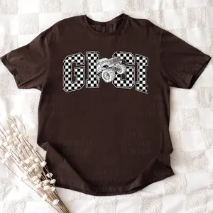 Monster Truck Gigi Shirt, Grandma Monster Truck Family Shirts for Birthday Checkered Gigi