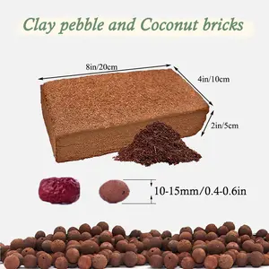 Coconut Coir Bricks & Clay Pebbles 4 Bricks 3 lbs 10-15mm Ceramsite Low EC pH Balanced for Garden Soil Potting Mix Plant Rooting Mixture