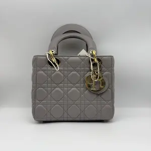 Pre-owned Dior hz9 Lady Dior, grey/gold hardware, lambskin, small size, handbag/crossbody bag. H03093