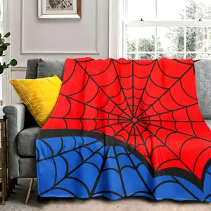 1pc Spider pattern blanket, red and blue plush spider web blanket, sofa bed blanket decoration, soft plush, birthday gift, suitable for adults, Christmas gift, casual everyday blanket, Cozy Throw Blanket, bed blanket, throw blanket