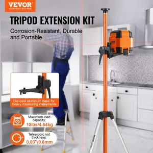 VEVOR Laser Level Tripod, 1/4-20 5/8-11 Thread Mount, 40.94-133.85 inch Height Adjustment with Level Bubble Heavy-duty Stand, Extendable Pole Lightweight Aluminum Tripod for Laser Scanner