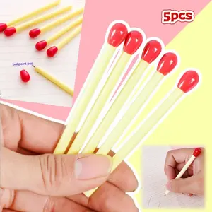 Mini Cute Matchstick Shaped Ballpoint Pens, 5pcs Pack Cartoon Gift, Personalized Firework Pen for Office Use, Neutral Ink Round Tip Pens