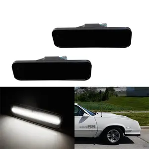 2PCS Smoked Lens White LED Front Bumper Side Marker Lights For El Camino & Caballero 1982 1983 1984 1985 1986 1987 Replace OEM 929986