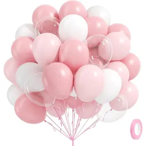 60pcs Light Pink Balloons with Clear Pastel Pink and White Balloons for Wedding Bridal Baby Shower Birthday Party Decorations