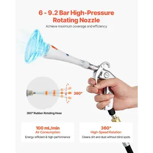 VEVOR Car Cleaning Gun, 6-9.2 Bar High-Pressure Air Blow Gun with 2 Set Nozzles, 360 Rotating Nozzle for Thorough Cleaning, Quickly Blasts Dirt and Dust from Surface, Work with 1/4 NPT Air Compressor
