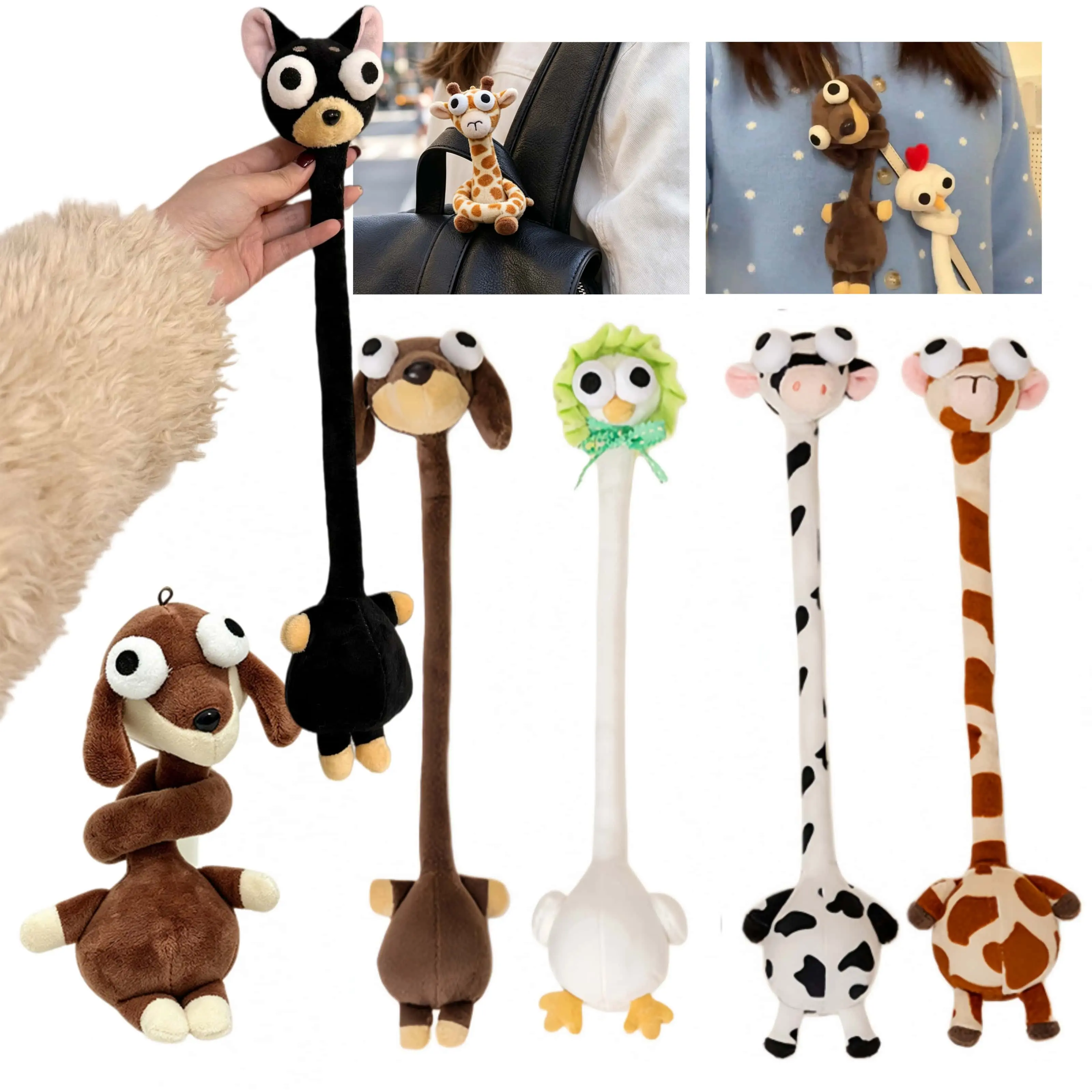 Unique Long-Neck Dachshund Plush Toy, Cute Stuffed Animal Keychain Charm, Ugly-Cute Ornament for Bag & Seatbelt, Comfort Plush Pendant, Ideal Birthday Gift-MM