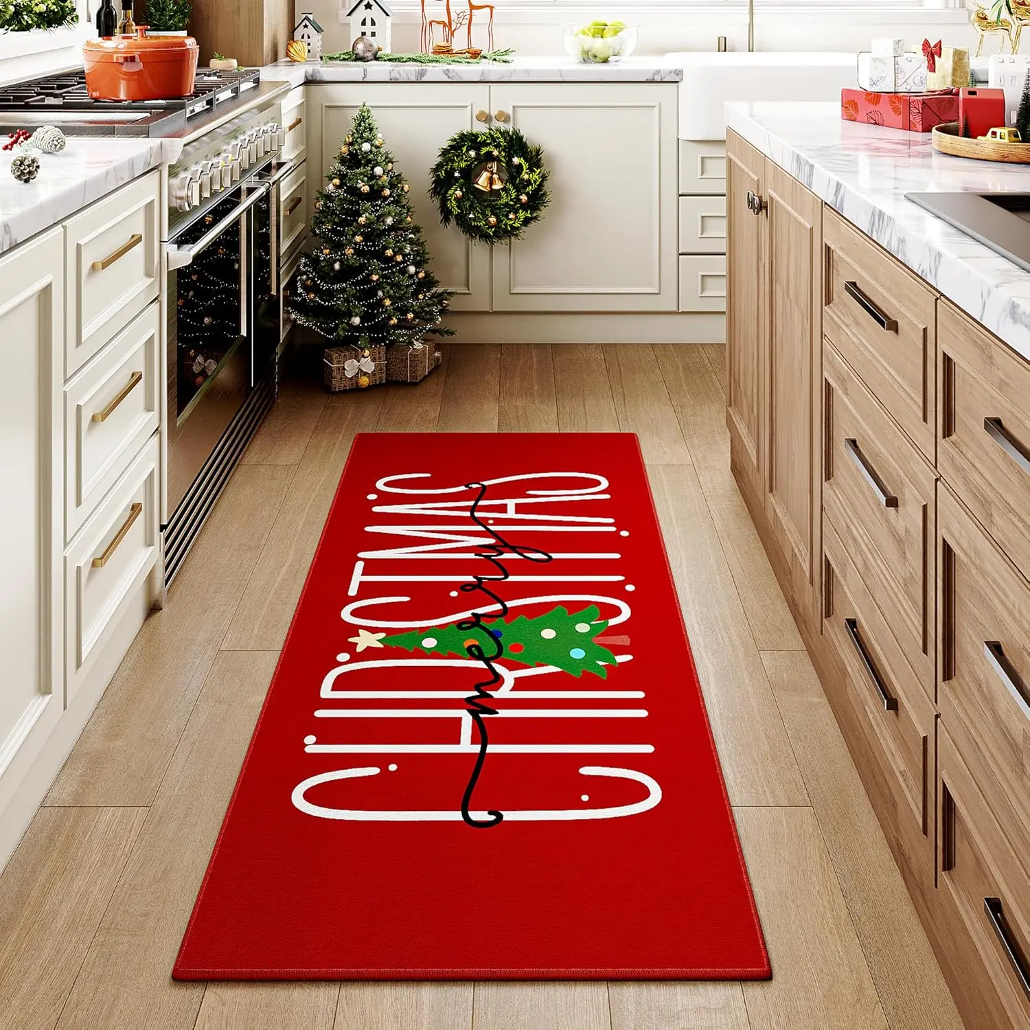 HUGEAR Christmas Area Rug 6x9 Living Room Rug Machine Washable Rugs Low Pile Carpet Checkered Plaid Red/Green Non-Slip Rug for Bedroom Kitchen Entryway Bathroom Dining