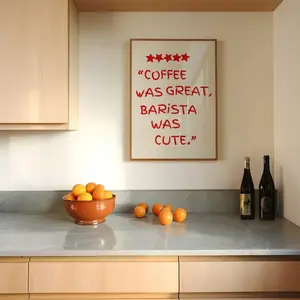 Barista Was Cute Poster, Funny Coffee Art, Five Star Coffee Review Print, Aesthetic Kitchen Room Decor, Unframed | 5 Size, 8x12 to 27x40 inch