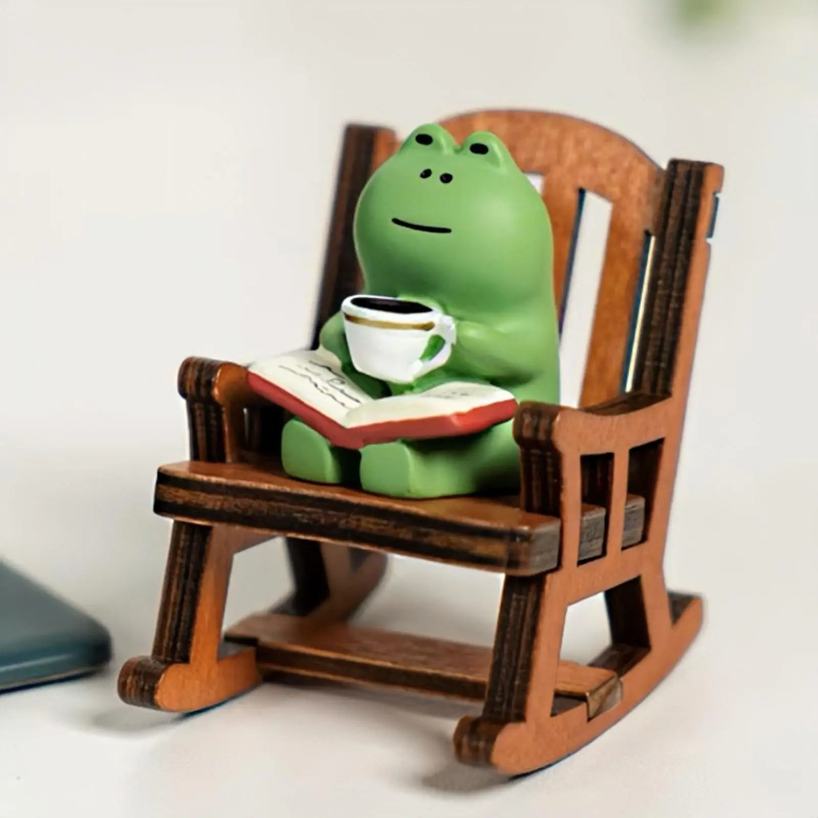 Mini Frog & Chair Design Resin Ornament, 1 Set Creative Cartoon Animal Statue Decoration Craft For Home Office Desk