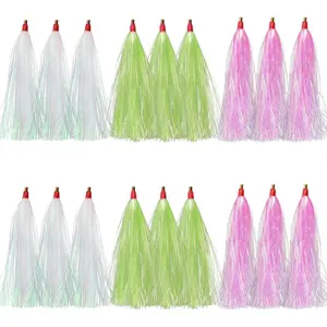 Fishing Mylar Flash Teaser Tail - 9pcs/18pcs Fishing Bucktail Teaser Fishing Bait Rigs for Flounder Rig Saltwater Fishing Teasers Plugs 3 Colors