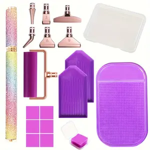 19-Piece Diamond Painting Tool Set with Cover Point Drill Pen, 6 Metal Tips, Wheel, Trays, and Non-Slip Pad, DIY Crafts Kit for Art Enthusiasts, Diamond Painting Kits, Diamond Art Tools