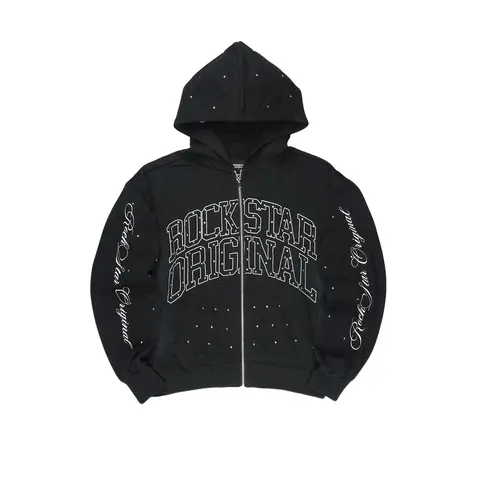 Alvina Black Rhinestone Zip Up Hoodie
